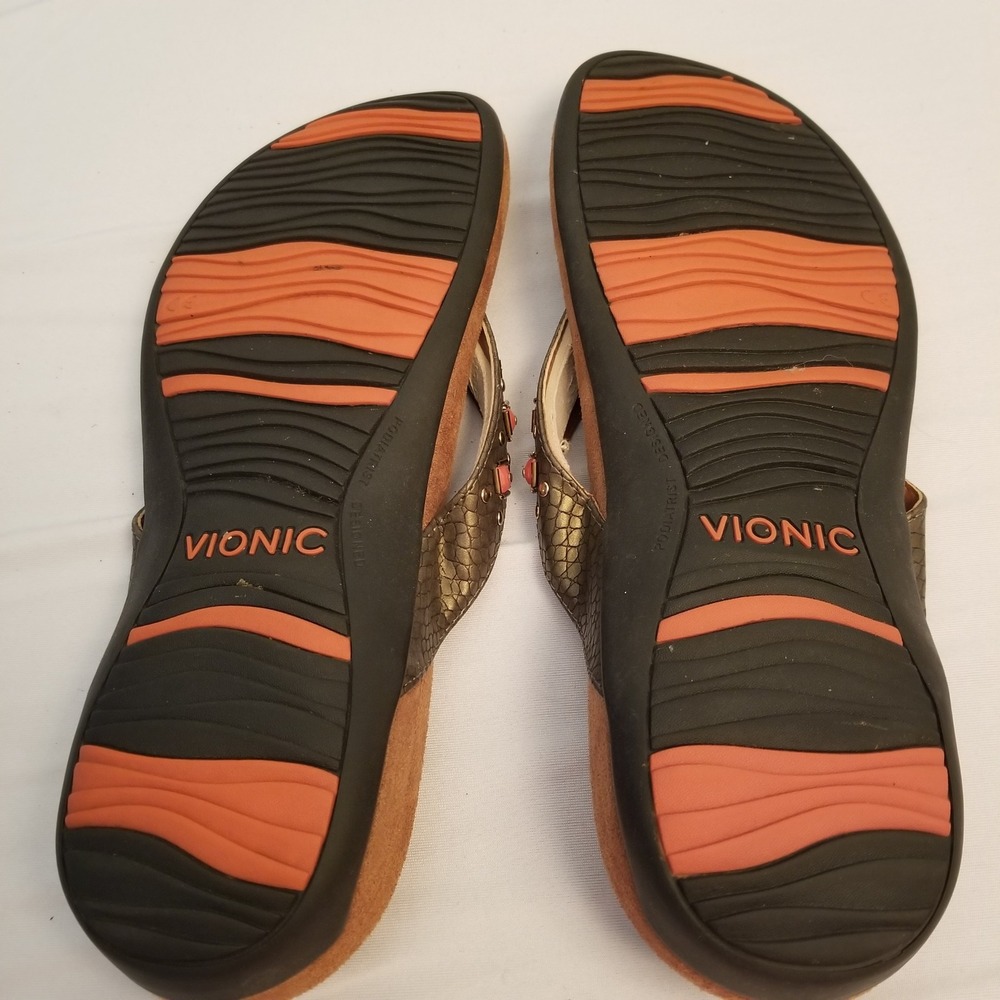 Vionic Orthaheel Bronze Pink Studded Thong Sandals Women Sz10 Orthotic Flip Flop - Picture 4 of 7